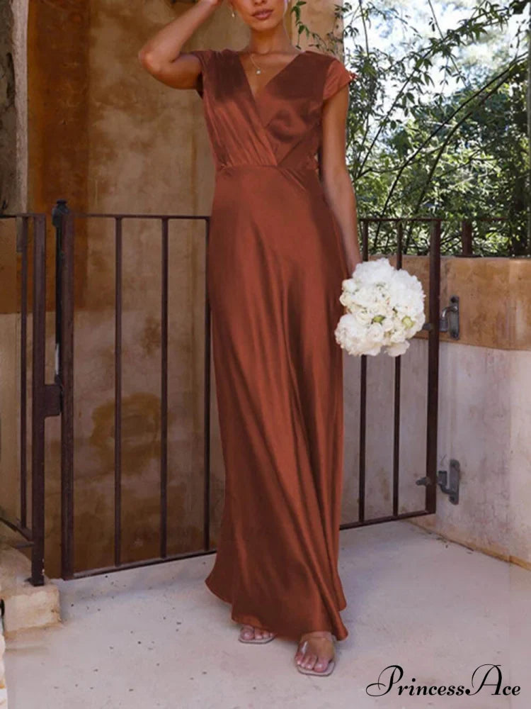 Spring/Summer Satin Solid Color Graceful V-Neck Fishtail Party Dress image 13