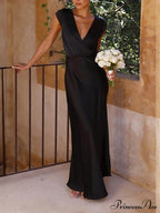 Spring/Summer Satin Solid Color Graceful V-Neck Fishtail Party Dress image 10