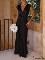 Spring/Summer Satin Solid Color Graceful V-Neck Fishtail Party Dress image 9