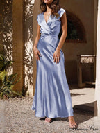 Spring/Summer Satin Solid Color Graceful V-Neck Fishtail Party Dress image 1