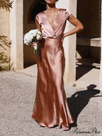 Spring/Summer Satin Solid Color Graceful V-Neck Fishtail Party Dress image 5