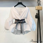 Bow Lantern Flare Pants Striped Blouse Two Piece Set image 3