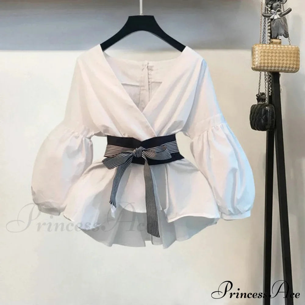 Bow Lantern Flare Pants Striped Blouse Two Piece Set image 3