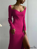 Square Collar Ribbed Maxi Dress image 4