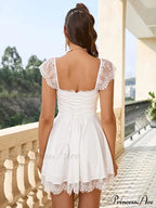 Square Neck Flowy Ruched Bust Dress with Lace image 3