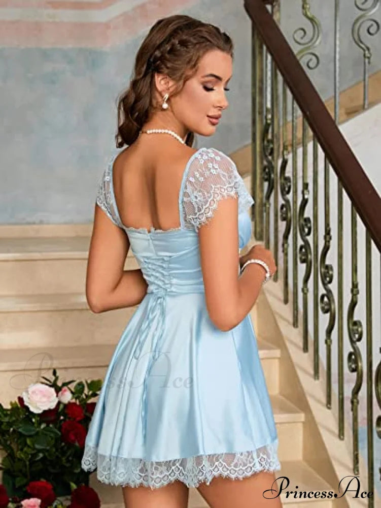 Square Neck Flowy Ruched Bust Dress with Lace image 8