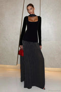 Square Neck Polka Dot Spliced A Line Maxi Dress image 1