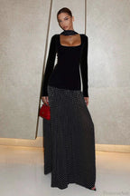 Square Neck Polka Dot Spliced A Line Maxi Dress image 1