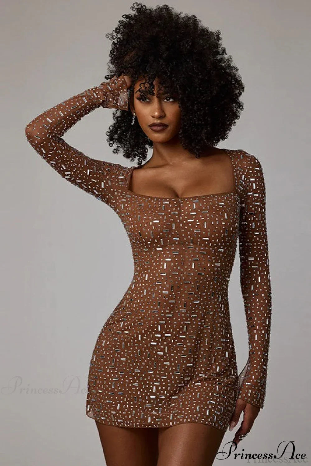Square Neck Rhinestone High-Waisted Mini Party Dress image 6