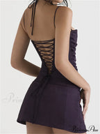 Square Neck Sleeveless Low Cut Sling Backless Criss Mini Dress image 5