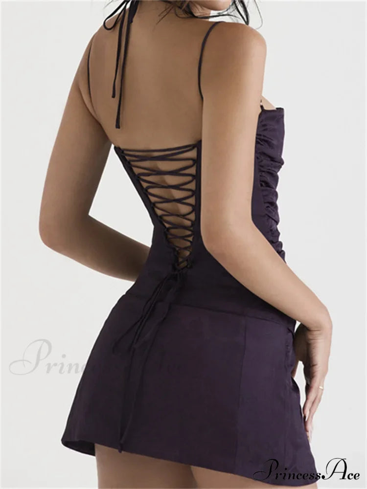 Square Neck Sleeveless Low Cut Sling Backless Criss Mini Dress image 5