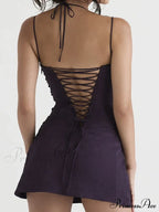 Square Neck Sleeveless Low Cut Sling Backless Criss Mini Dress image 6