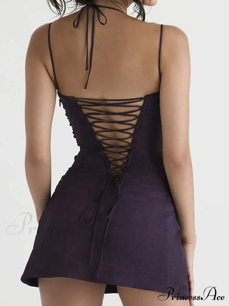 Square Neck Sleeveless Low Cut Sling Backless Criss Mini Dress image 6