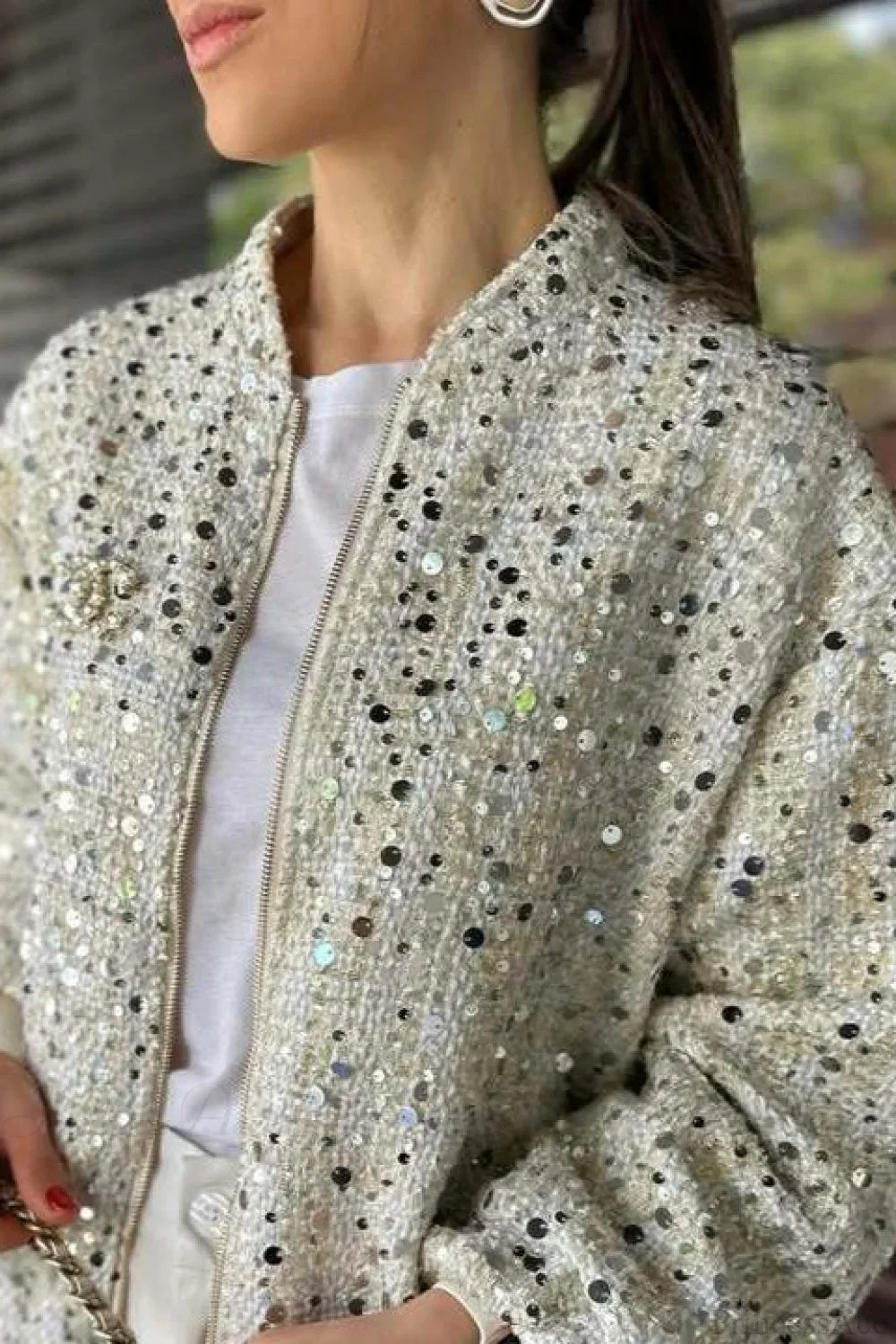 Stand Collar Sequin Long Sleeve Jacket image 2