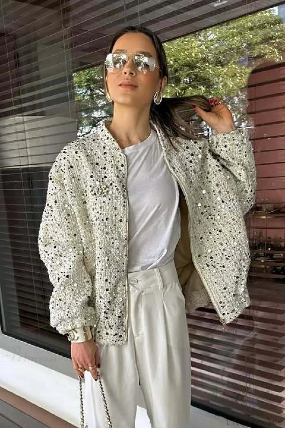 Stand Collar Sequin Long Sleeve Jacket image 1