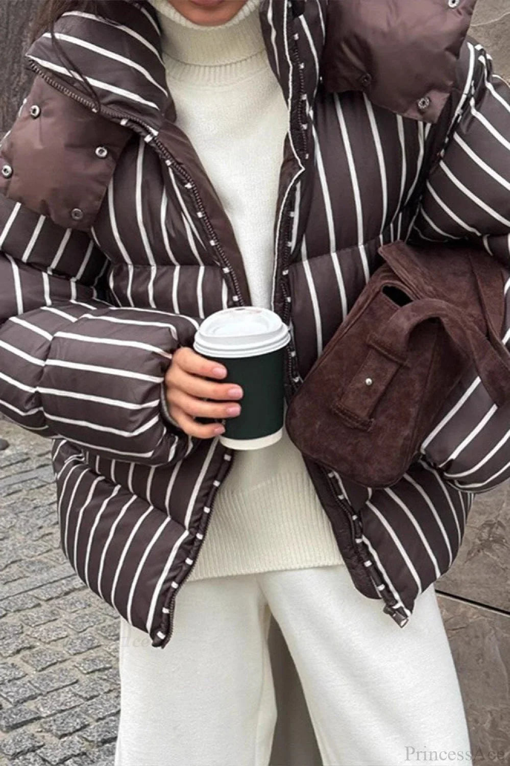 Stand Collar Striped Hooded Warm Quilted Coat image 2