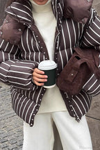 Stand Collar Striped Hooded Warm Quilted Coat image 2