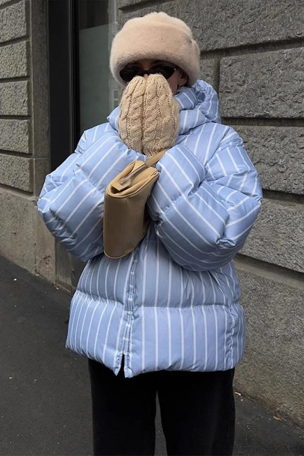 Stand Collar Striped Hooded Warm Quilted Coat image 3