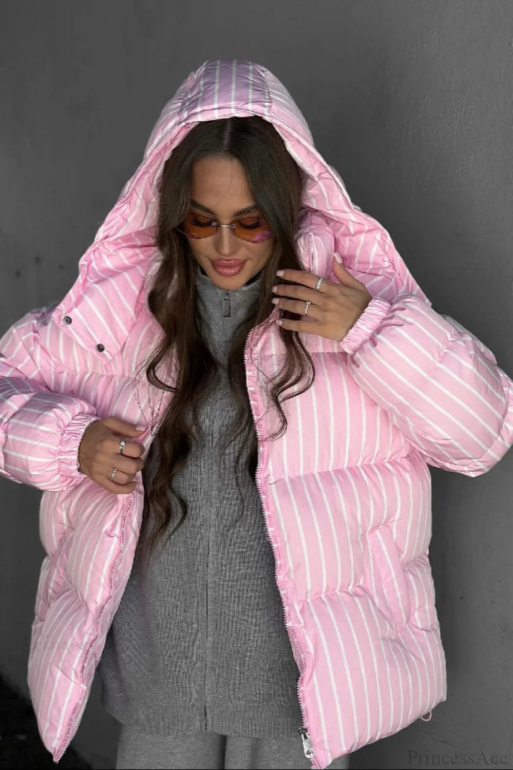 Stand Collar Striped Hooded Warm Quilted Coat image 5