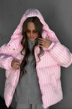 Stand Collar Striped Hooded Warm Quilted Coat image 5