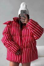 Stand Collar Striped Hooded Warm Quilted Coat image 4