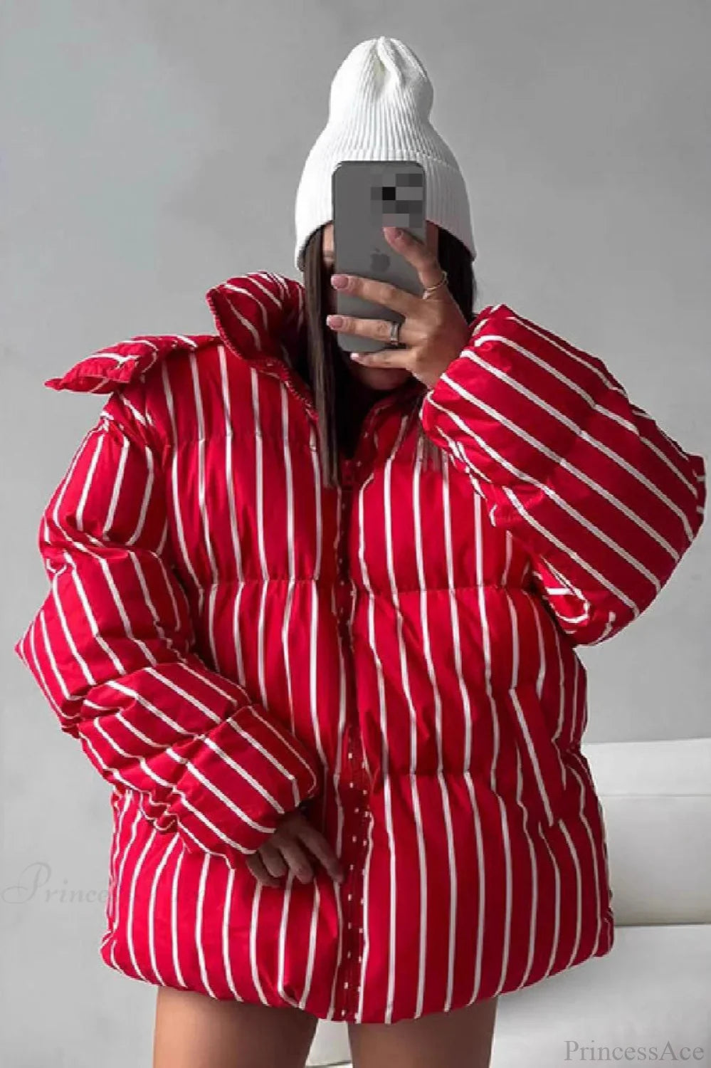 Stand Collar Striped Hooded Warm Quilted Coat image 4