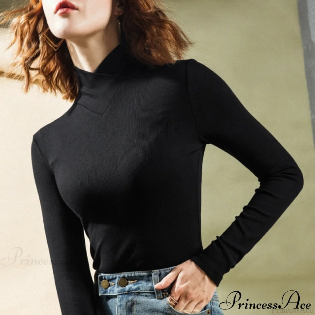 Stand-up Collar Long-sleeved Stretch T-shirt image 3