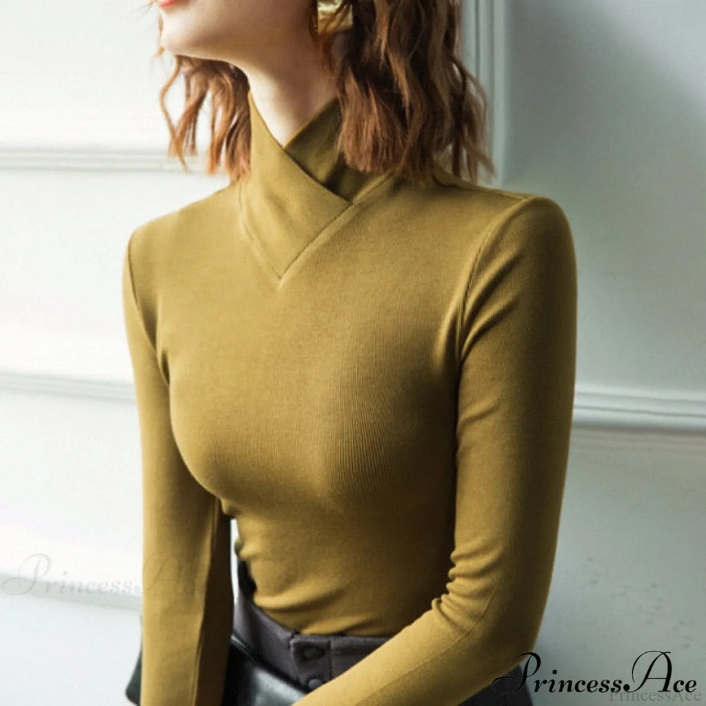 Stand-up Collar Long-sleeved Stretch T-shirt image 5