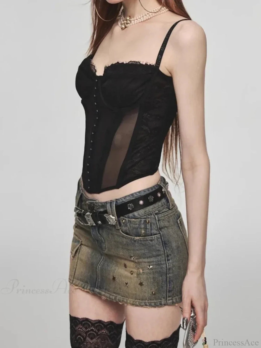 Star Rivet Pencil Denim Skirt image 6