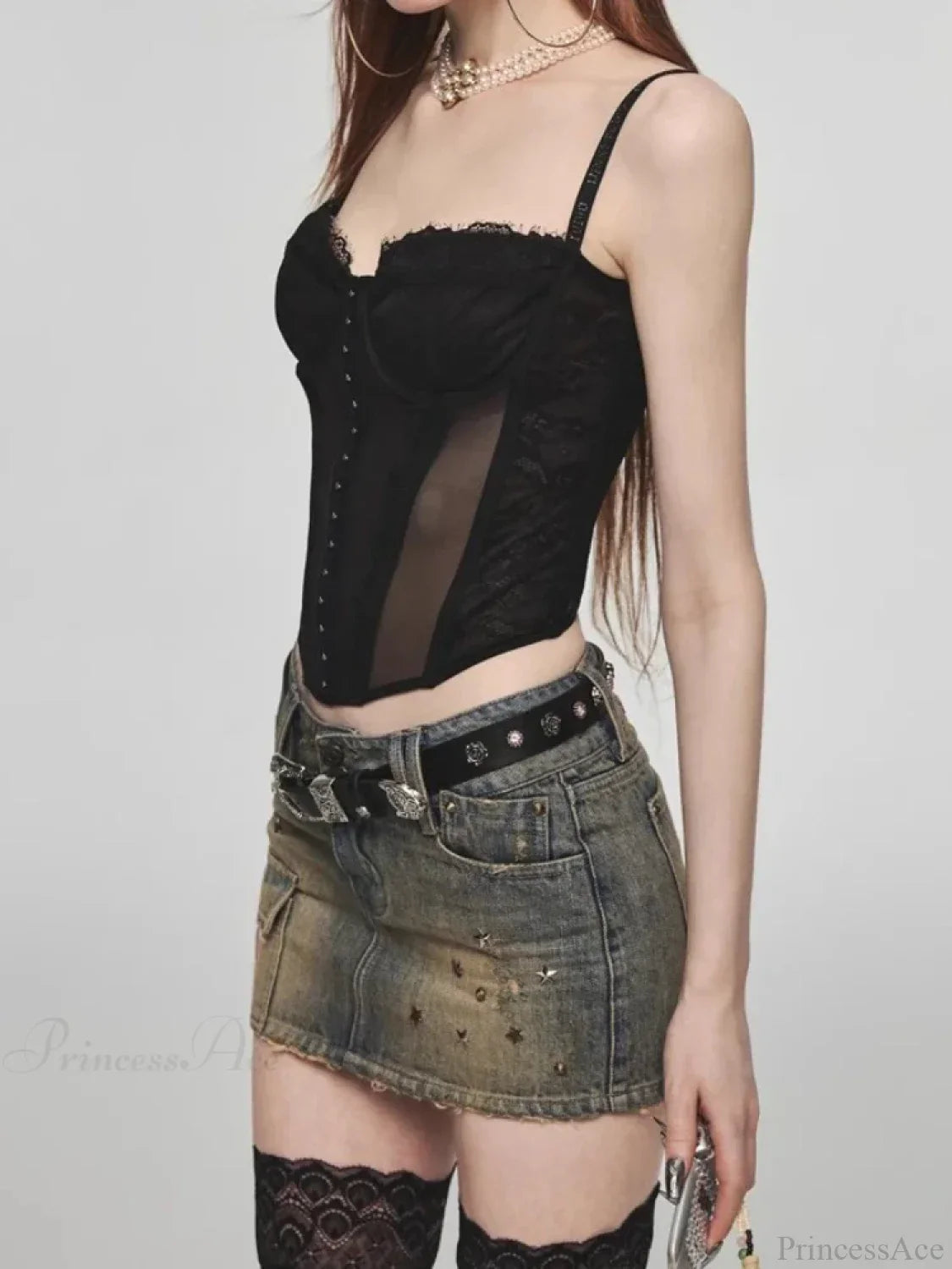 Star Rivet Pencil Denim Skirt image 6