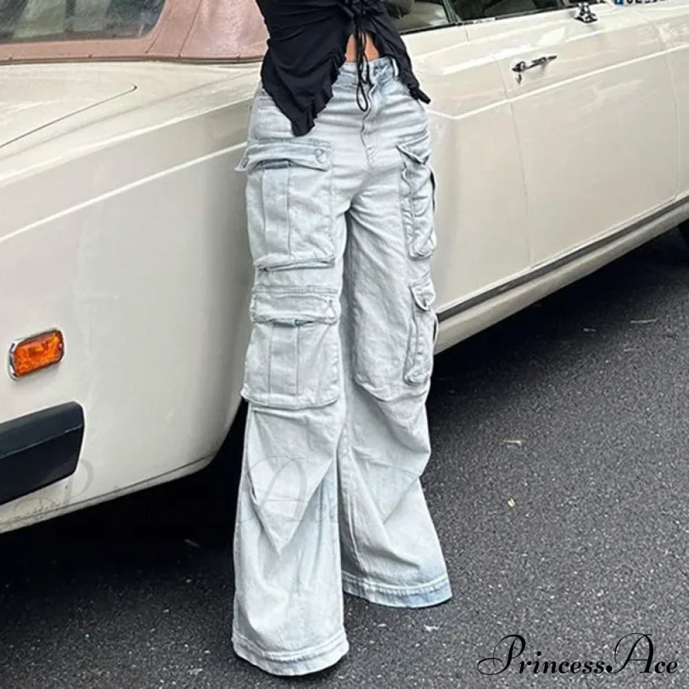 Straight Casual Multi-pocket Paneled Cargo Fashion Washed Wide Leg High-waisted High Street Y2K Jean image 1