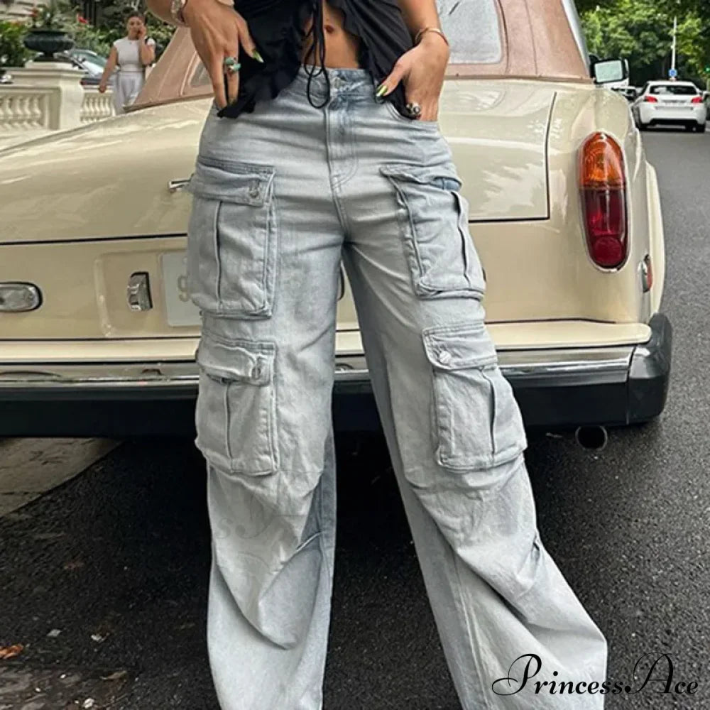 Straight Casual Multi-pocket Paneled Cargo Fashion Washed Wide Leg High-waisted High Street Y2K Jean image 2