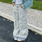 Straight Casual Multi-pocket Paneled Cargo Fashion Washed Wide Leg High-waisted High Street Y2K Jean image 3