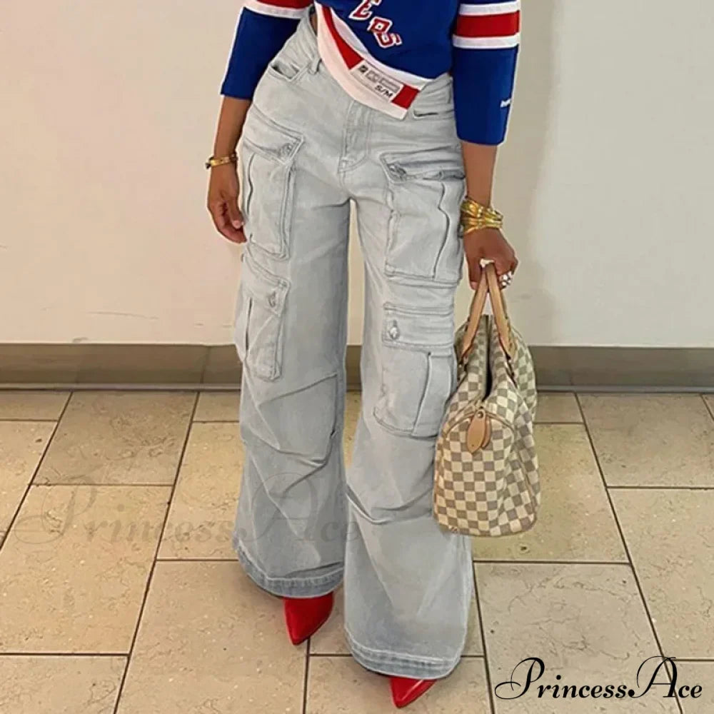 Straight Casual Multi-pocket Paneled Cargo Fashion Washed Wide Leg High-waisted High Street Y2K Jean image 4