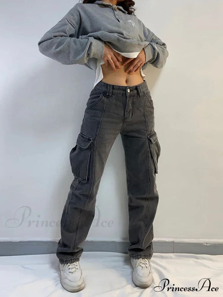 Straight High Waist Vintage Cargo Trousers image 7