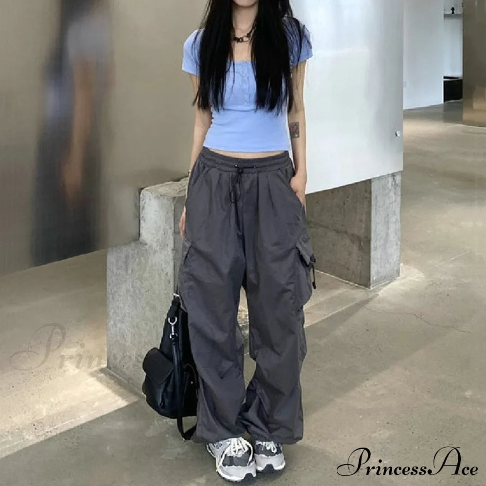 Straight Trousers Fashion Wide Leg Pockets Joggers Trousers image 9