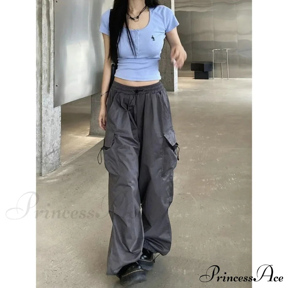 Straight Trousers Fashion Wide Leg Pockets Joggers Trousers image 3