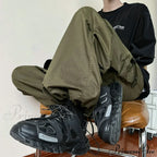 Straight Trousers Fashion Wide Leg Pockets Joggers Trousers image 6