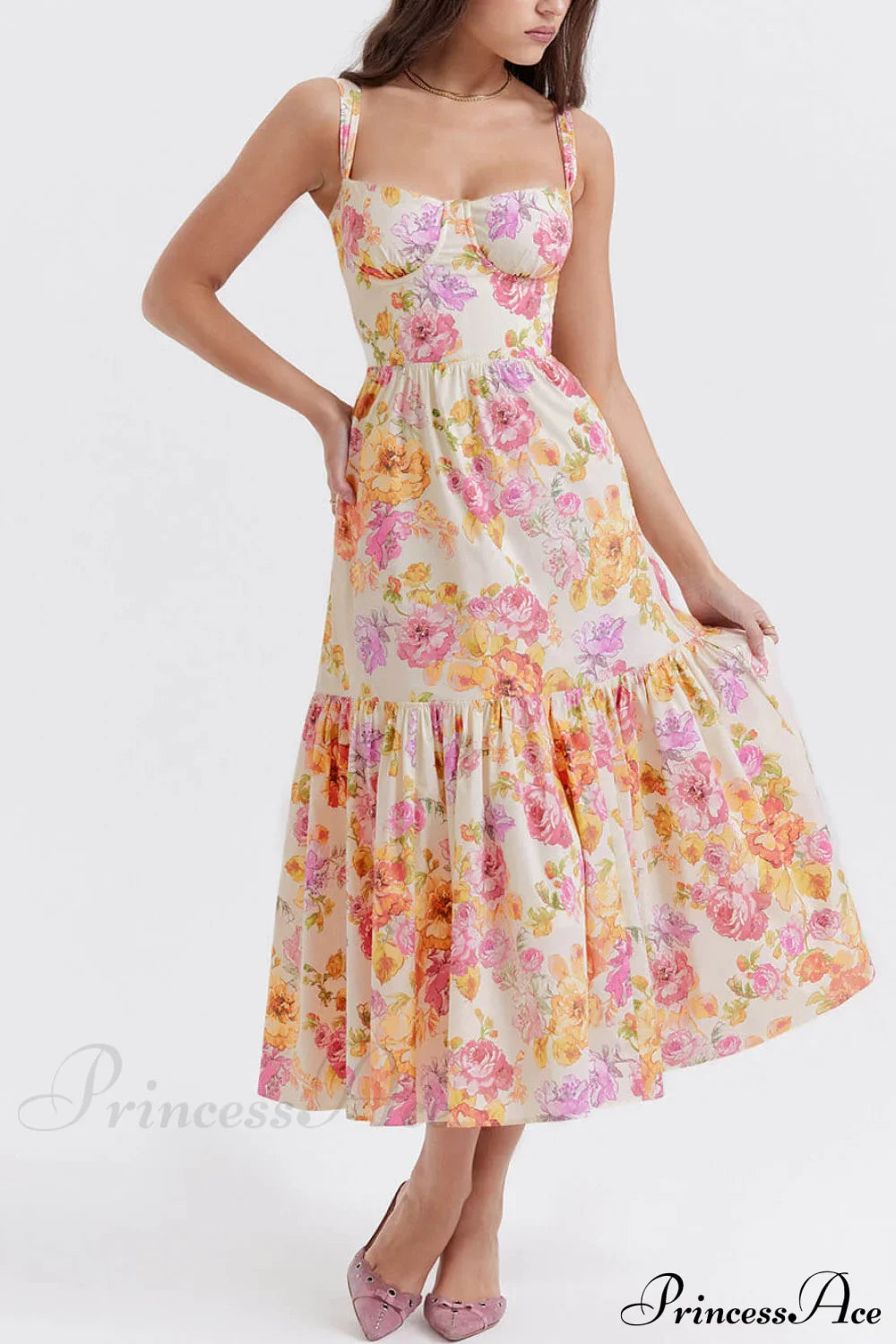 Strap A-Hem Stylish Floral Midi Dress image 1