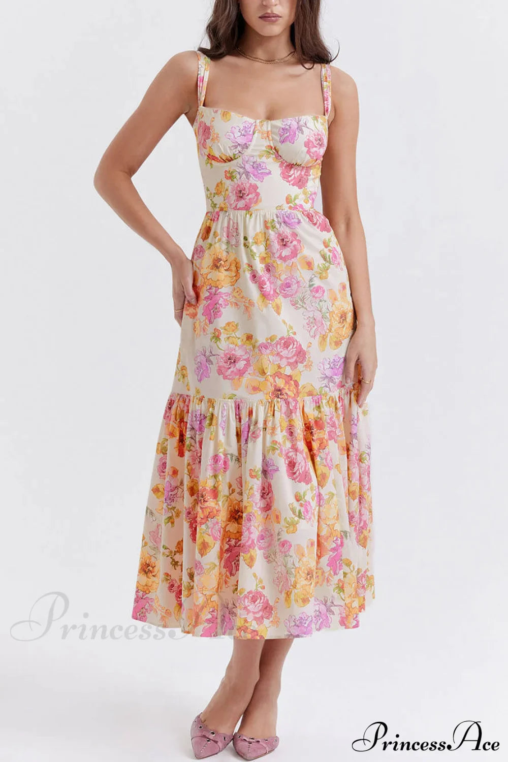 Strap A-Hem Stylish Floral Midi Dress image 5