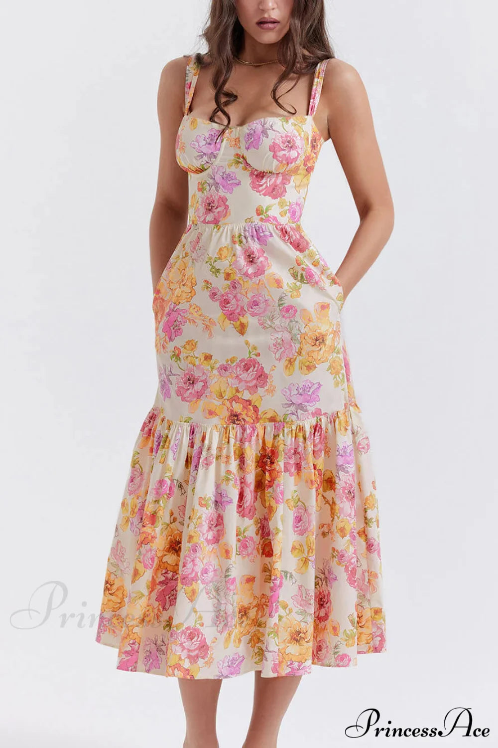 Strap A-Hem Stylish Floral Midi Dress image 3