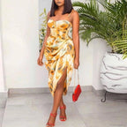 Strap Ruched Side Slit Irregular Hem Midi Dress image 1
