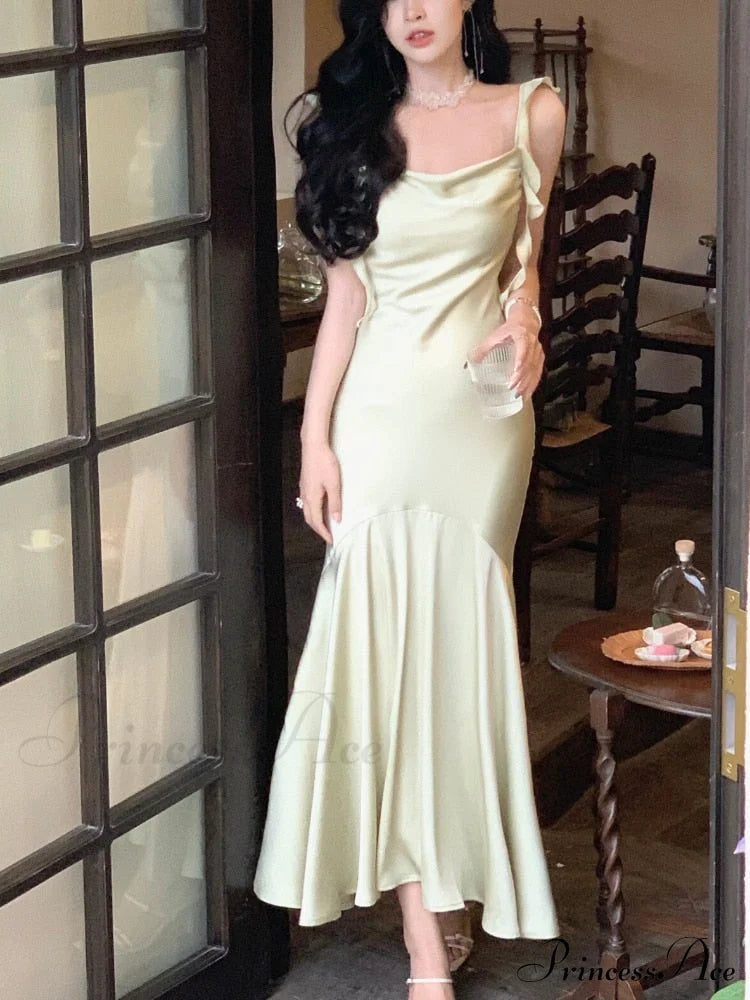 Strap Vintage Gown - Party Elegant Satin Midi Korean - Casual Gown Fashion image 6