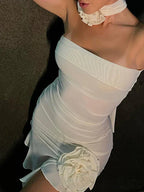 Strapless Appliqued Asymmetrical Off Shoulder Slim Split Elegant Party Club Bodycon Dress image 3