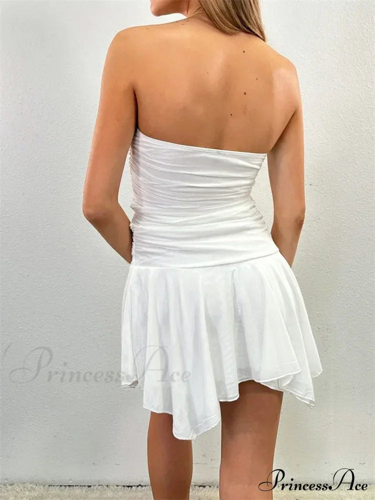 Strapless Backless Irregular Hem Pleated Solid Mini Dress image 2