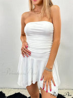 Strapless Backless Irregular Hem Pleated Solid Mini Dress image 4
