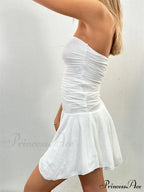 Strapless Backless Irregular Hem Pleated Solid Mini Dress image 3