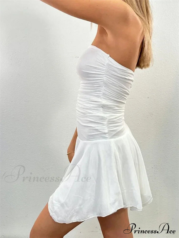 Strapless Backless Irregular Hem Pleated Solid Mini Dress image 3