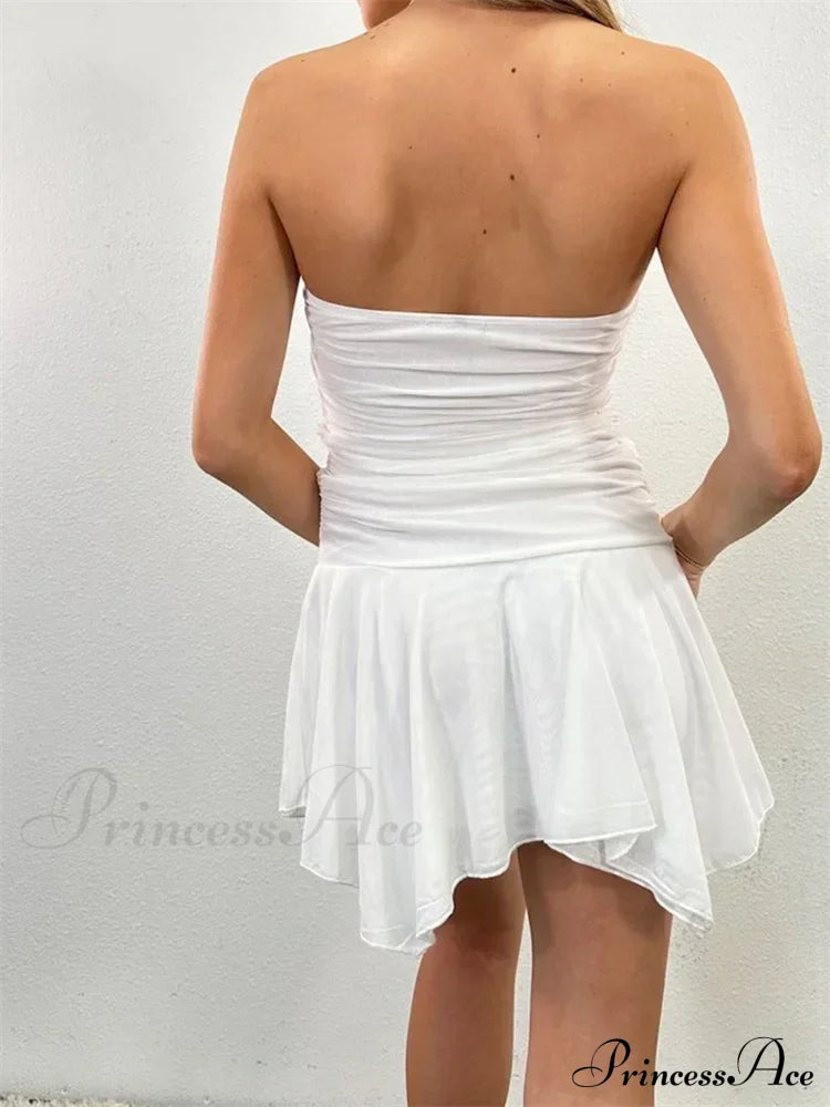 Strapless Backless Irregular Hem Pleated Solid Mini Dress image 5
