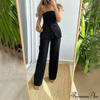 Strapless Button Top Long Pants Slim Party Sleeveless Suit image 1